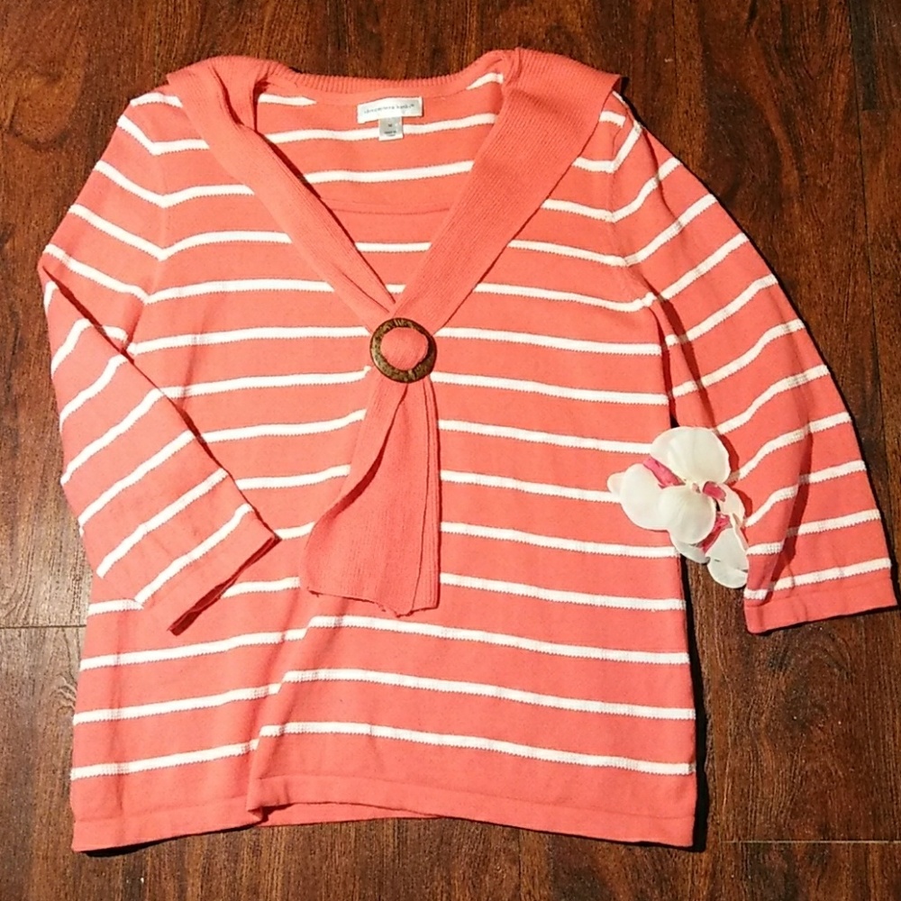 Christopher & Banks Spring Pink White Sweater Sz M